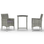 Set Bistrot Giardino 3 pz Polyrattan e Vetro Temperato Grigio