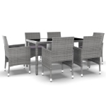 Set da Pranzo Giardino 7 pz Polyrattan e Vetro Temperato Grigio