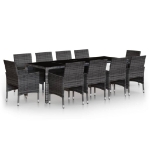 Set da Pranzo per Giardino 11 pz in Polyrattan Grigio