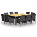 Set da Pranzo per Giardino 11 pz in Polyrattan Grigio