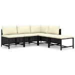 Set Divani da Giardino 5 pz con Cuscini in Polyrattan Nero