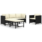 Set Divani da Giardino 6 pz con Cuscini in Polyrattan Nero