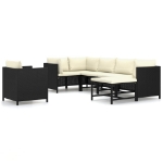 Set Divani da Giardino 7 pz con Cuscini in Polyrattan Nero