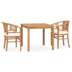 Set da Pranzo da Giardino 3 pz con Cuscini in Massello di Teak