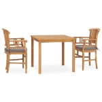 Set da Pranzo da Giardino 3 pz con Cuscini in Legno di Teak