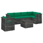 Set Divani da Giardino su Pallet 7 pz con Cuscini Massello Pino