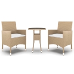 Set Mobili da Pranzo per Giardino 3 pz in Polyrattan Beige