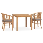 Set da Pranzo da Giardino 3 pz con Cuscini in Massello di Teak