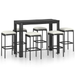 Set Bar da Giardino 7 pz con Cuscini in Polyrattan Nero