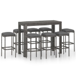 Set da Bar da Giardino 9 pz con Cuscini in Polyrattan Grigio