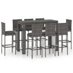 Set Bar da Giardino 9 pz con Cuscini in Polyrattan Antracite