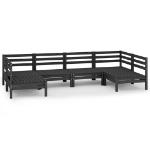 Set Salotto da Giardino 6 pz Nero in Legno Massello di Pino