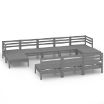 Set Salotto da Giardino 10 pz Grigio in Legno Massello di Pino