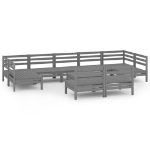 Set Salotto da Giardino 10 pz Grigio in Legno Massello di Pino