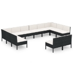 Set Divani da Giardino 12 pz con Cuscini in Polyrattan Nero