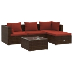 Set Divani da Giardino 5 pz con Cuscini in Polyrattan Marrone