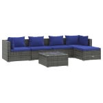 Set Divani da Giardino 6 pz con Cuscini in Polyrattan Grigio