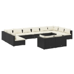 Set Divani da Giardino 12 pz con Cuscini in Polyrattan Nero