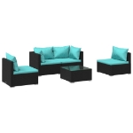 Set Divani da Giardino 5 pz con Cuscini in Polyrattan Nero