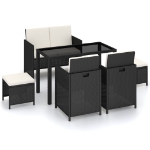 Set da Pranzo per Esterni 6 pz con Cuscini in Polyrattan Nero