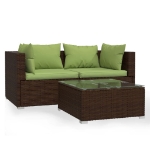 Set Mobili da Giardino 3 pz con Cuscini in Polyrattan Marrone