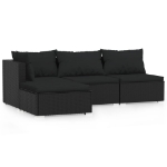 Set Divani da Giardino 4 pz con Cuscini in Polyrattan Nero