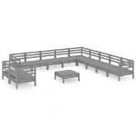 Set Salotto da Giardino 12 pz in Legno Massello di Pino Grigio