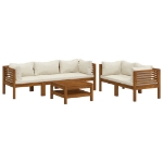 Set Divani da Giardino 6 pz con Cuscini Crema in Legno Acacia