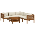 Set Divani da Giardino 6 pz con Cuscini Crema in Legno Acacia