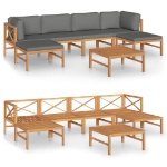 Set Divani da Giardino 7pz Cuscini Grigi Legno Massello di Teak