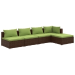 Set Divani da Giardino 5 pz con Cuscini in Polyrattan Marrone