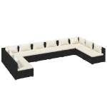 Set Divani da Giardino 10 pz con Cuscini in Polyrattan Nero