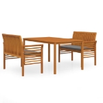 Set da Pranzo per Esterni 3pz con Cuscini Legno Massello Acacia