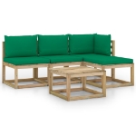 Set Salotto da Giardino 5 pz con Cuscini Verdi