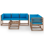 Set Salotto da Giardino 6 pz con Cuscini Blu Chiaro