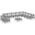 Set Salotto da Giardino 11 pz in Legno Massello di Pino Grigio