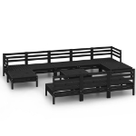 Set Salotto da Giardino 11 pz Nero in Legno Massello di Pino