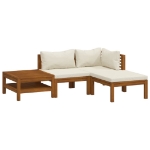 Set Divani da Giardino 4 pz con Cuscini Crema in Legno Acacia