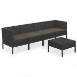 Set Divani da Giardino 5 pz con Cuscini in Polyrattan Nero