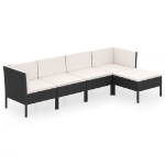 Set Divani da Giardino 5 pz con Cuscini in Polyrattan Nero