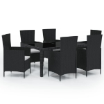 Set da Pranzo da Giardino 7 pz con Cuscini in Polyrattan Nero