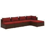 Set Divani da Giardino 5 pz con Cuscini in Polyrattan Marrone