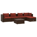 Set Divani da Giardino 6 pz con Cuscini in Polyrattan Marrone