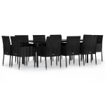 Set da Pranzo da Giardino 11 pz con Cuscini in Polyrattan Nero