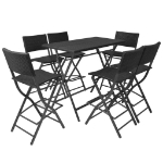 Set da Giardino 7 pz Pieghevole in Acciaio e Polyrattan Nero