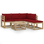 Set Salotto da Giardino 6 pz con Cuscini Rosso Vino