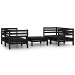 Set Divani da Giardino 5 pz Nero in Legno Massello di Pino