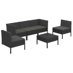 Set Divani da Giardino 6 pz con Cuscini in Polyrattan Nero