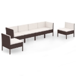 Set Divani da Giardino 6 pz con Cuscini in Polyrattan Marrone