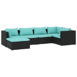 Set Salotto da Giardino 6 pz con Cuscini in Polyrattan Nero